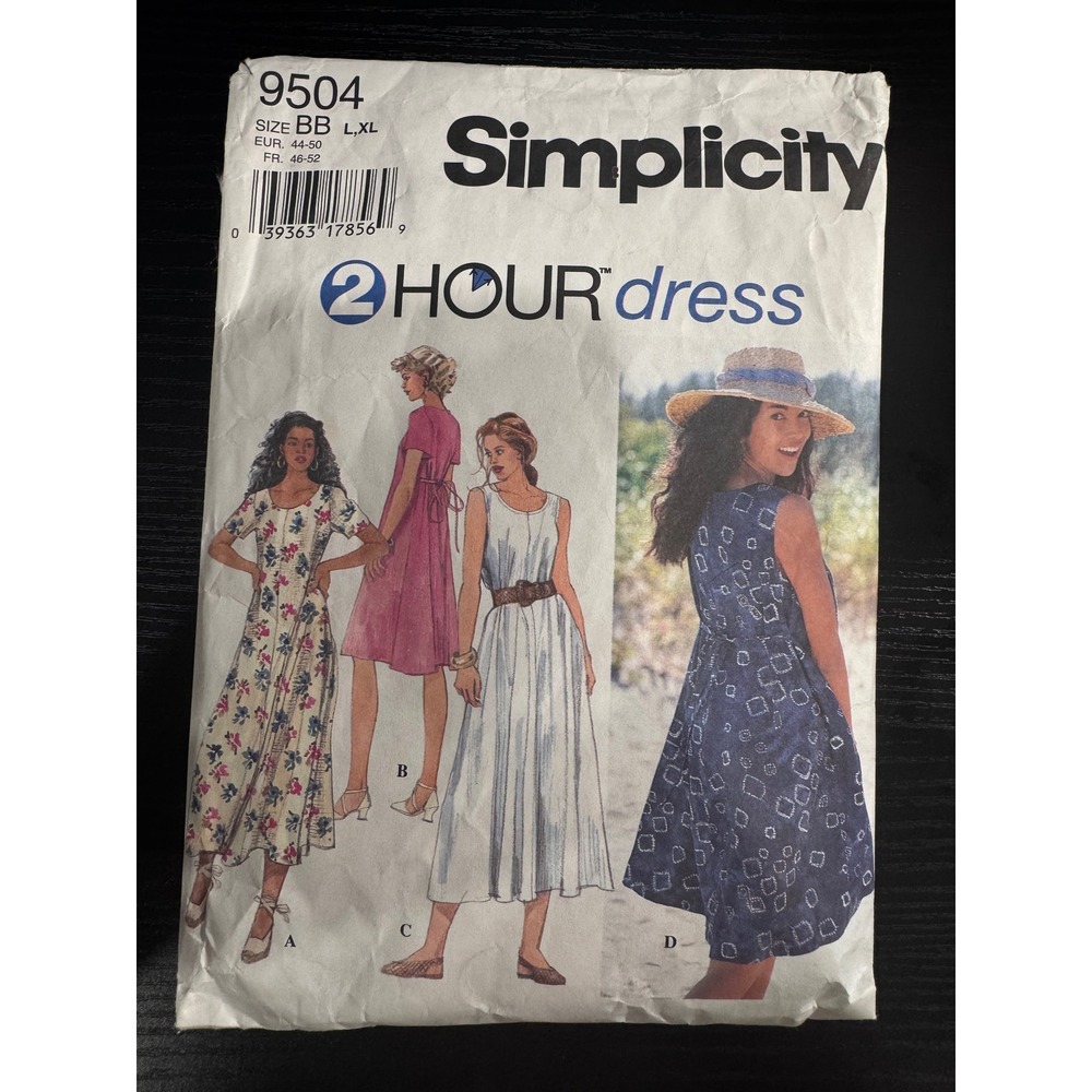 Simplicity 9504 Sewing Pattern Misses Dress Size BB L-XL White Good DIY Vintage